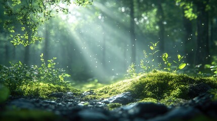 Obraz premium A serene forest scene featuring tall,