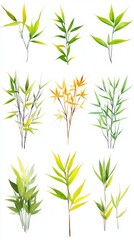 Fototapeta premium Watercolor Bamboo Leaves: Delicate Botanical Art for Home Decor