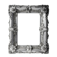 Silver Ornate Frame with Elegant Floral Embellishments, Isolated on Transparent Background