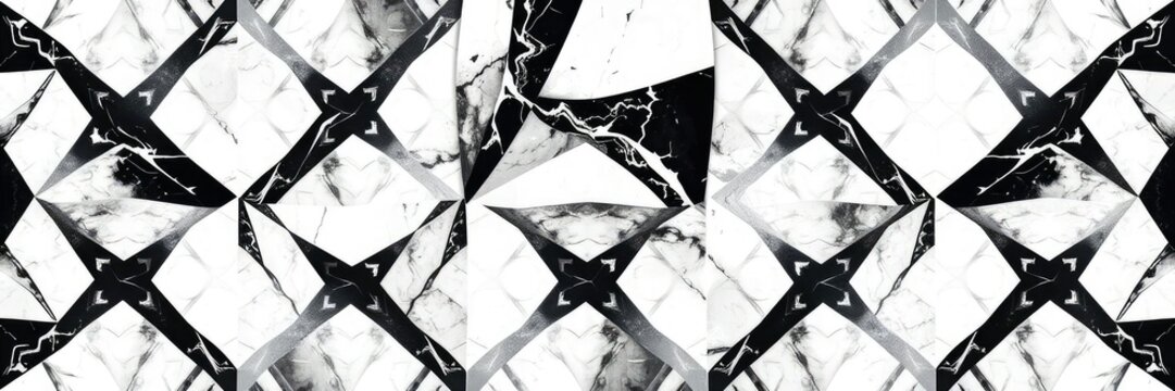 Geometric pattern created from interlocking white and black marble shapes, modern wallcoverings, modern designs