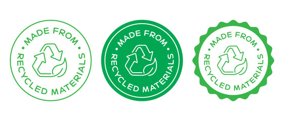 Made From Recycled Materials Badge Icon. Recycle Sign.