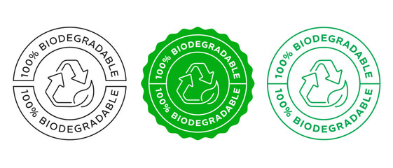 Biodegradable Badge Sign. Eco Friendly Leaf Icon Label. Recycle Symbol.