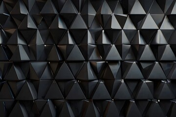 Naklejka premium Triangular, 3D Wall background with tiles. Black, tile Wallpaper with Polished, Futuristic blocks. 3D Render Generative AI
