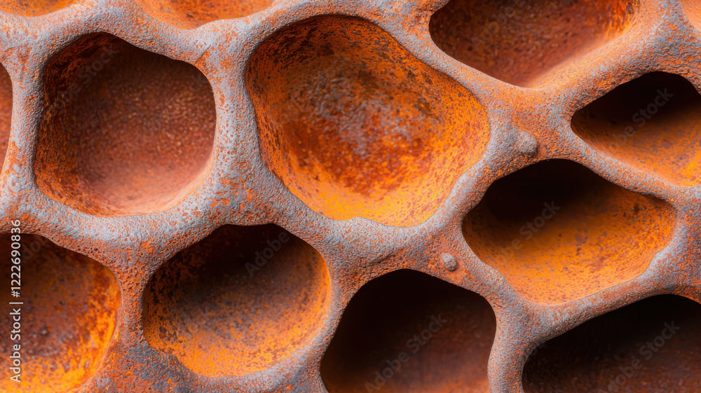 Poster representations of rust concept, rusty metal texture with intricate patterns and orange hues