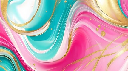Abstract Pink Teal Gold Swirls Marble Texture Background