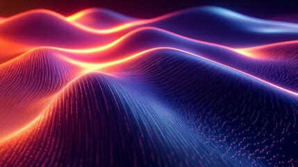 Abstract 3D neon design featuring glowing wavy lines flowing across a dark, sleek background 