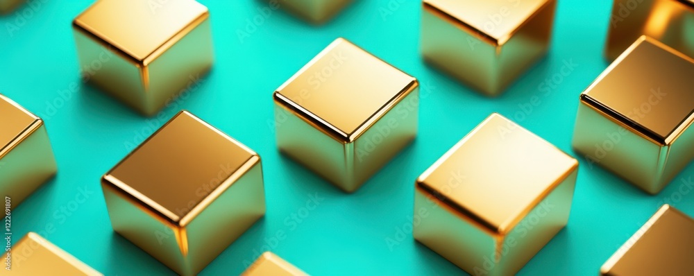Aufkleber shiny gold cubes on teal background creating a geometric pattern