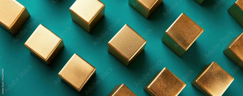 Aufkleber golden cubes pattern on teal background with geometric alignment
