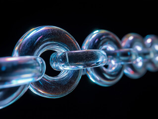 Glass material chain against black background