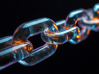 Glass material chain against black background