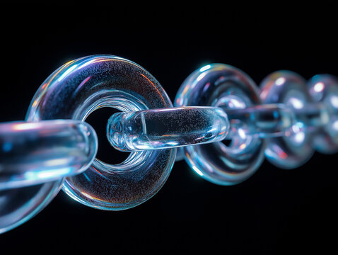 Glass material chain against black background