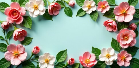 Decorative artificial flower wall with pastel tones and greenery , home interior, vintage style