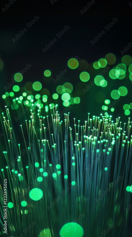 Poster fiber optic performance concept. pulsating green fiber optic nodes create mesmerizing visual effect