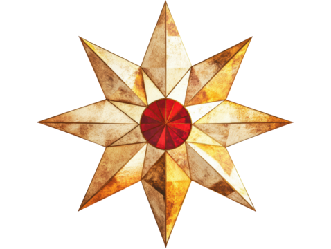 Isolated Golden Star with Red Center