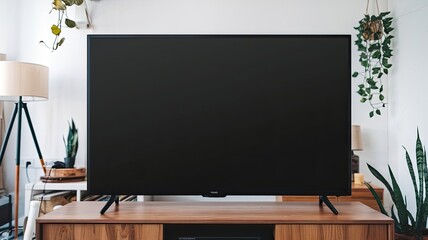 Modern black blank TV screen isolated on white background