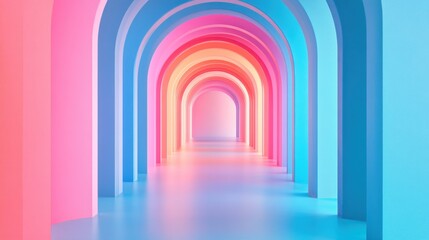 Colorful archway tunnel, vibrant pastel hues, glowing interior, abstract background.