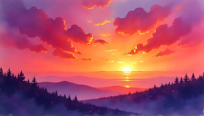 Obraz premium Sunset Over the Mountain Range: A Breathtaking Vista