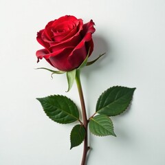 Elegant single red rose on a crisp white background, beauty, simplicity