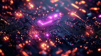 Fototapeta premium Abstract Circuit Board: Neon Glow, Technological Marvel