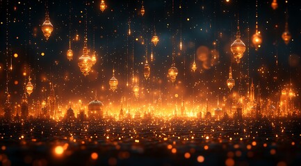 Obraz premium Floating Lanterns Illuminate the Night Sky with Warm Orange Glow