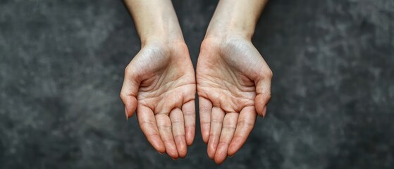 Fototapeta premium Two open hands facing upwards against a textured background.