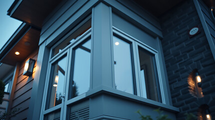 Fototapeta premium Modern House Exterior at Night: Architectural Design and Details of a Luxury Home