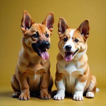 Cachorros pastores sentados con colas relajadas, sentados, ovejero