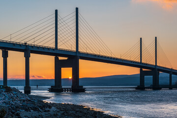 Sunrise behind Kessock Bridge, Inverness, Scotland, UK
