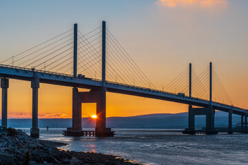 Sunrise behind Kessock Bridge, Inverness, Scotland, UK