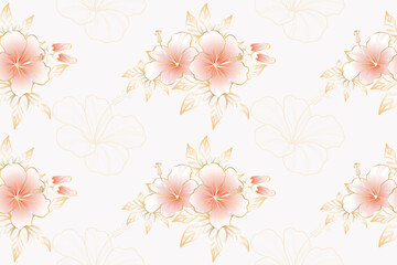 Seamless hibiscus pattern is inspired by the tropical hibiscus flower, which holds cultural significance in many traditions. Often used in fashion, decor, and design, hand drawn