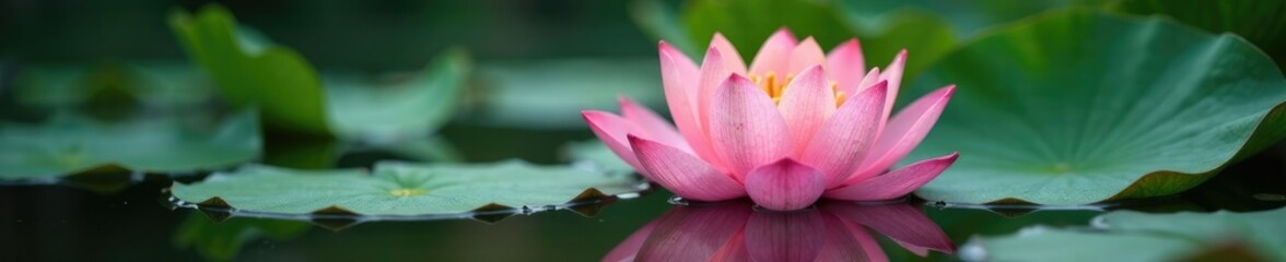 Fototapeta premium delicate pink lotus water flower blooms in shallow pool, lotus, pink flower, aquatic