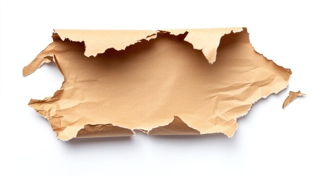 Torn brown paper with rough edges on a white background, suggesting a creative or packaging purpose.