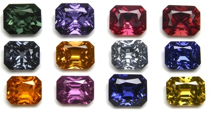 Vibrant Gemstone Collection- Twelve Sparkling Emerald Cut Precious Stones