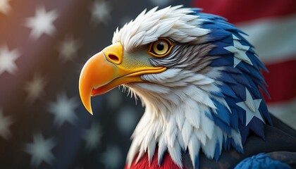 Patriotic Bald Eagle with Stars and Stripes, Symbol of American Independence