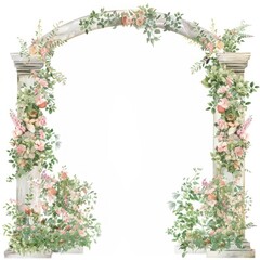 Fototapeta premium Wooden arch flowers illustration colors.