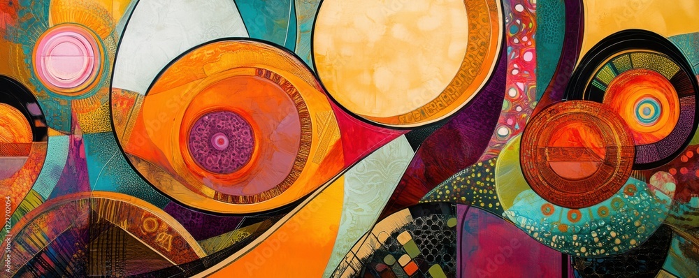 Poster colorful abstract geometric circles with vibrant patterns and textures