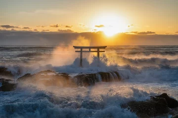 Fotobehang 荒れる真冬の大洗磯前神社神磯の鳥居  © Hiroki Kobayashi