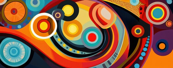 Fototapeta premium Vibrant abstract art featuring multicolored circular patterns and bold geometric shapes