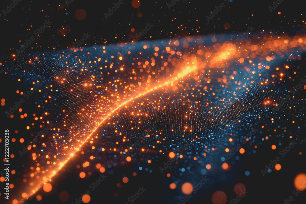 Poster bright orange and blue abstract background with contrasting black elements creating a vibrant visual