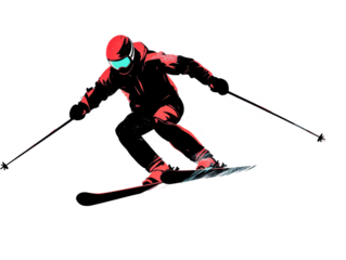 Isolated Skier in Red and Black
