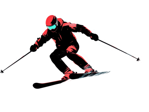 Isolated Skier in Red and Black
