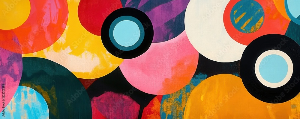 Poster vibrant abstract circles with multicolored patterns and bold contrasts