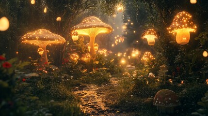 Enchanted Glowing Mushroom Forest Path