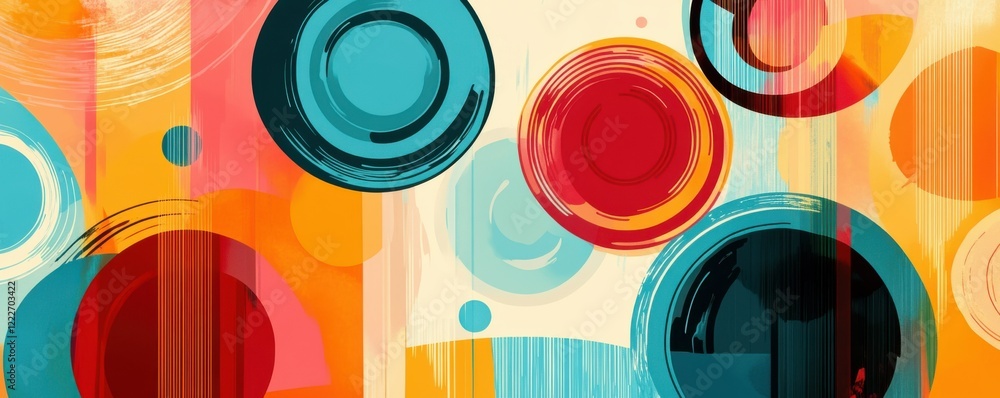 Poster vibrant abstract circles in dynamic multicolored geometric composition