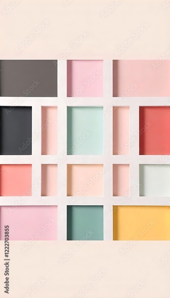 Aufkleber abstract pastel color block background with geometric white frame and soft tones. ai generated