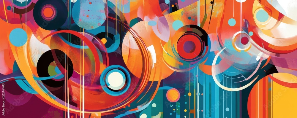 Poster vibrant abstract circles and colors with dynamic geometric patterns and bold contrasts
