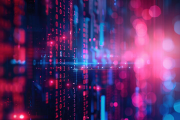 Bright and colorful digital backdrop showcasing abstract arrangements of binary code and glowing elements, perfect for enhancing technology-focused websites.