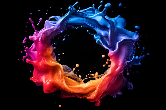 3D white circles with blue orange brush strokes isolated on black background. Elegant watercolour set. Textured effect bundle. Graphic design element grainy style for ads, big, mega, or flash sale - Powered by Adobe