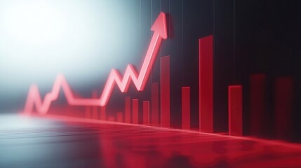 Fototapeta premium Red graph depicting upward trend in business metrics during financial analysis session