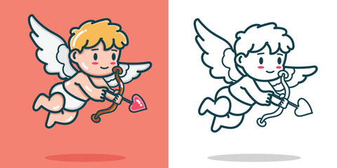 a cute classic cupid with bow and arrow with love